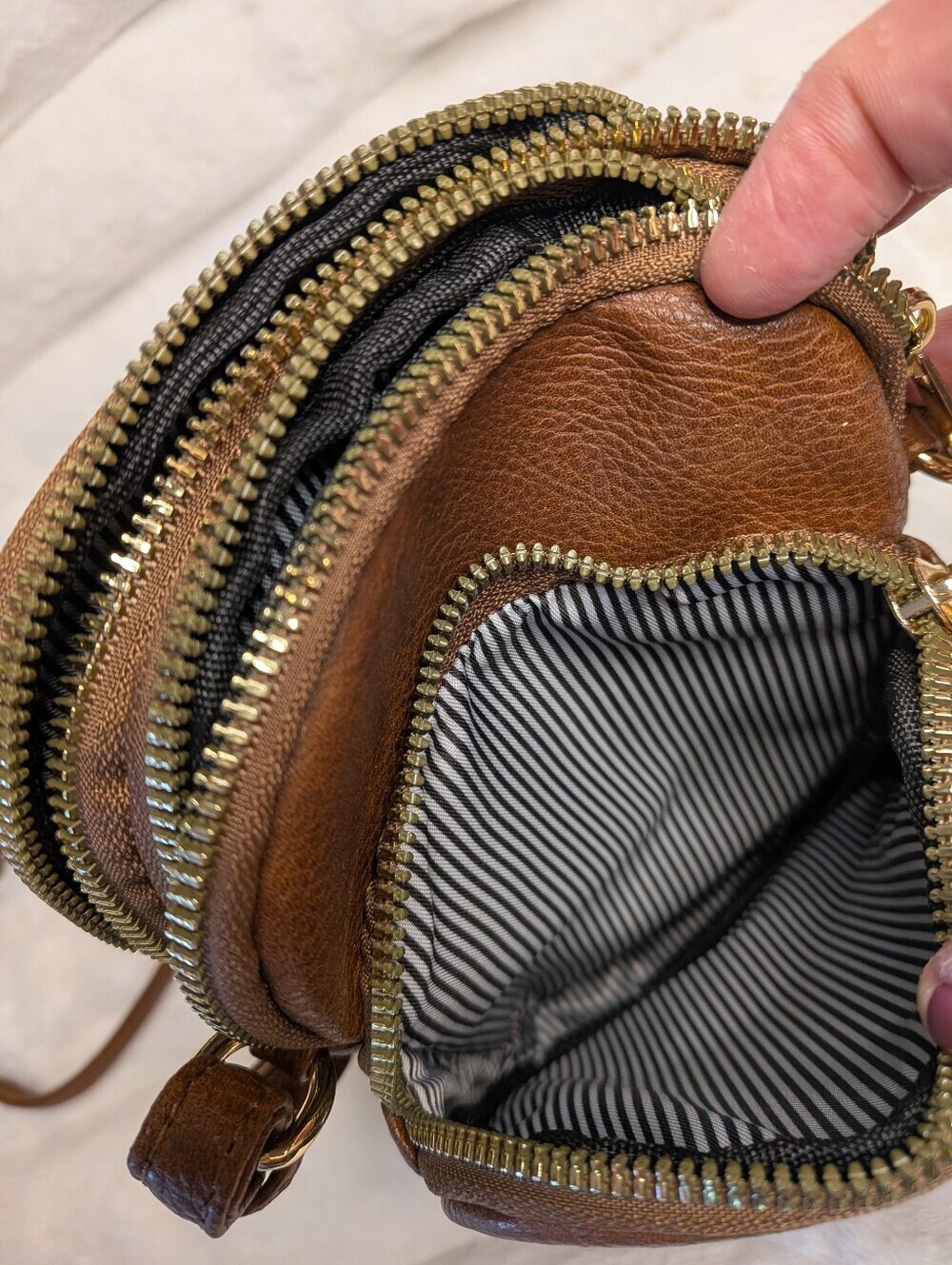 Triple Zipper Faux Leather Crossbody - Picture 6 of 10